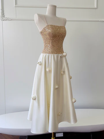Sparkling Gold Sequins Homecoming Dress Spaghetti Straps Mini Party Dress Y8821