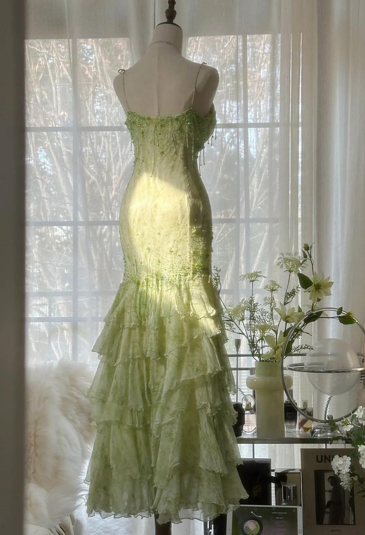 Gorgeous Green Mermaid Sweetheart Chiffon Beaded Layered Prom Dress Long Evening Dress Y8558