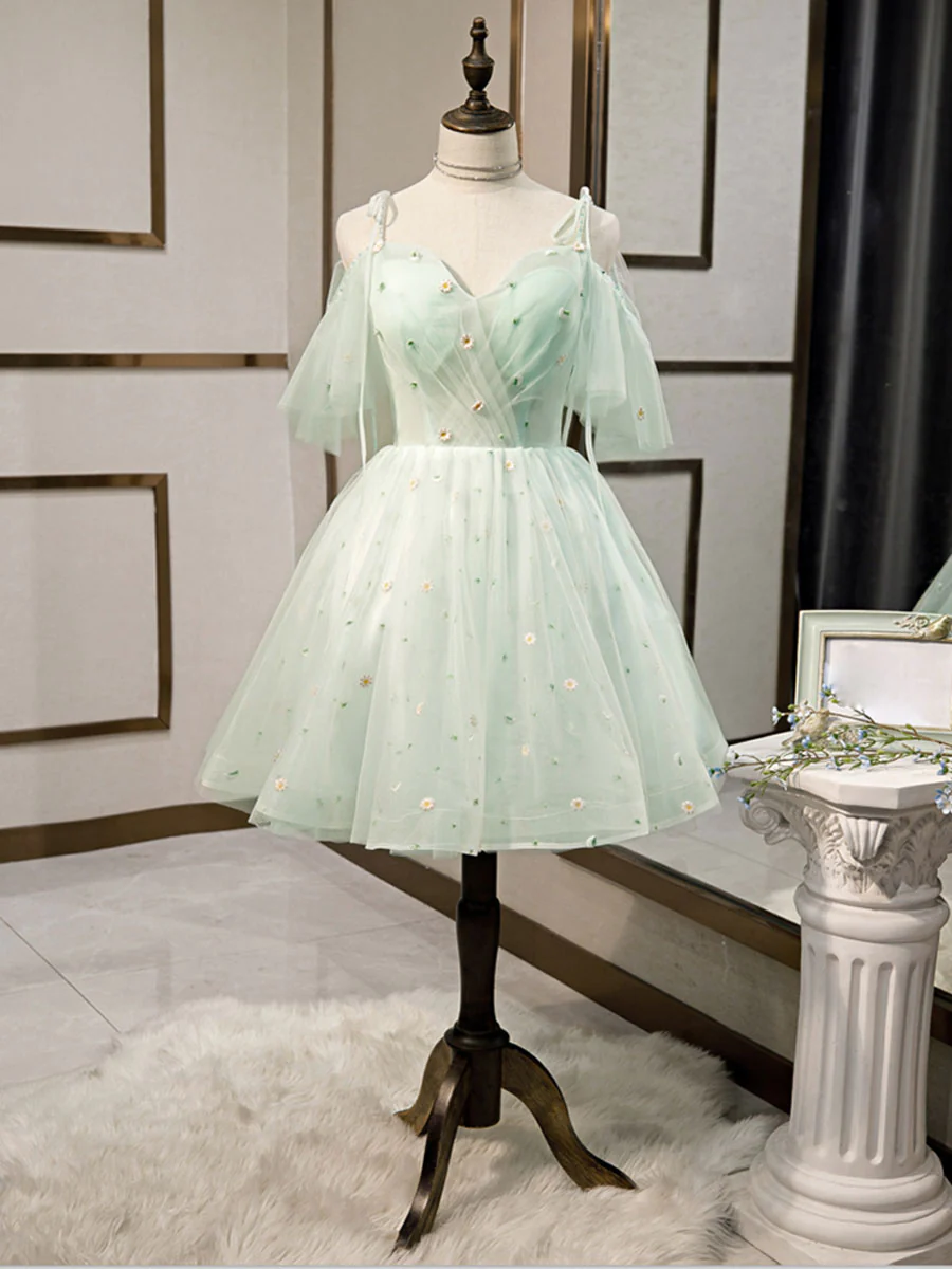 Simple Sweetheart Neck Tulle Short Dresses, Puffy Green Homecoming Dre Simplepromdress Simple Sweetheart Neck Tulle Short Dresses, Puffy Green Homecoming Dre Simplepromdress