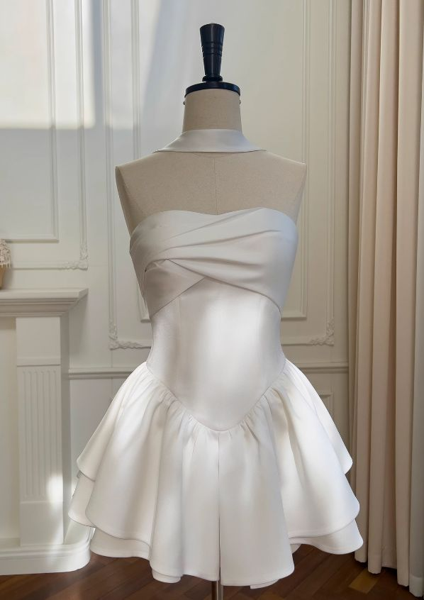 Simple White Strapless Mini Birthday Party Dress Homecoming Dress Y8815