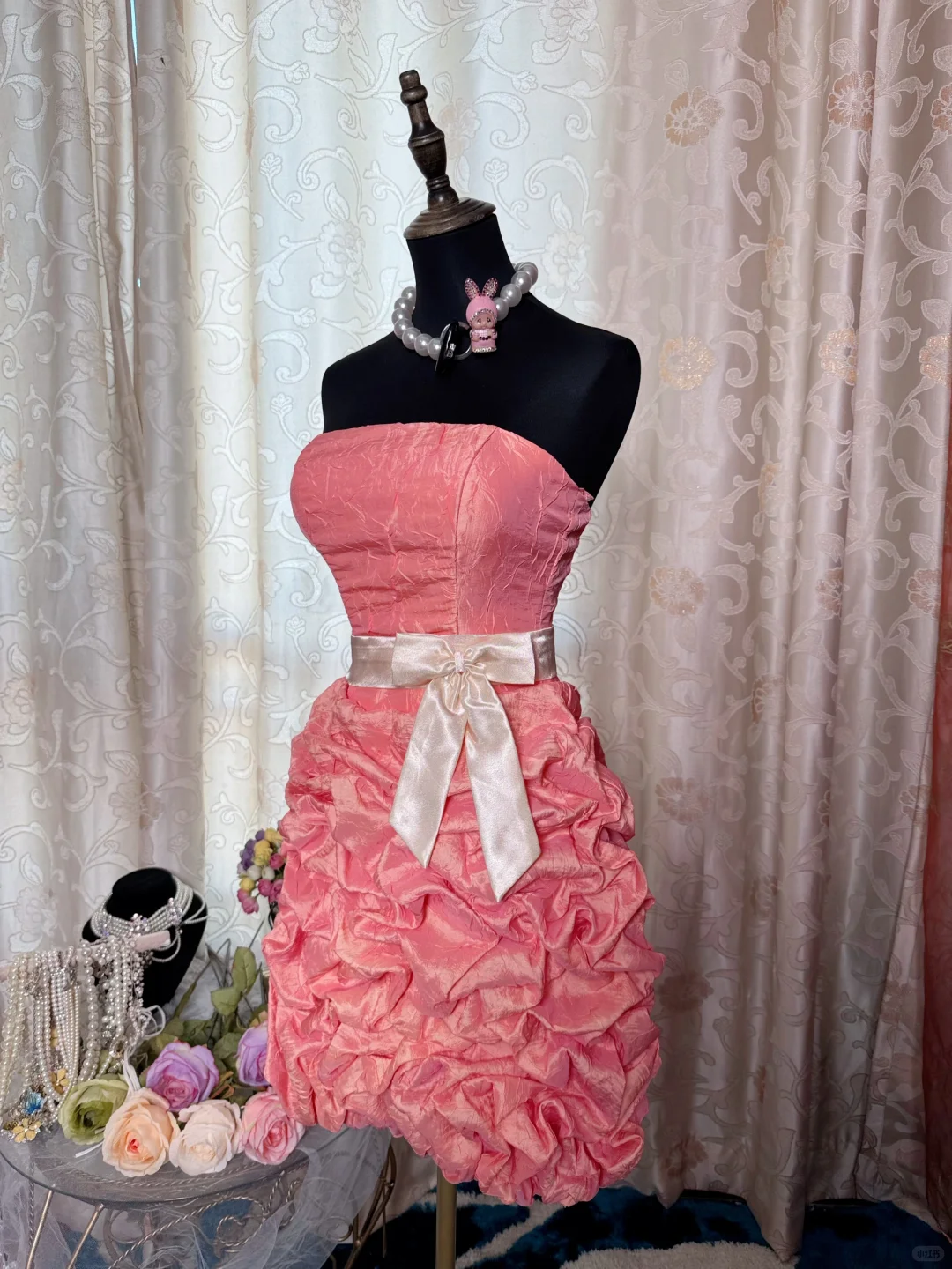 Vintage Strapless Peach Pink Satin Pleated Short Homecoming Dress 20th Birthday Outfits SP84