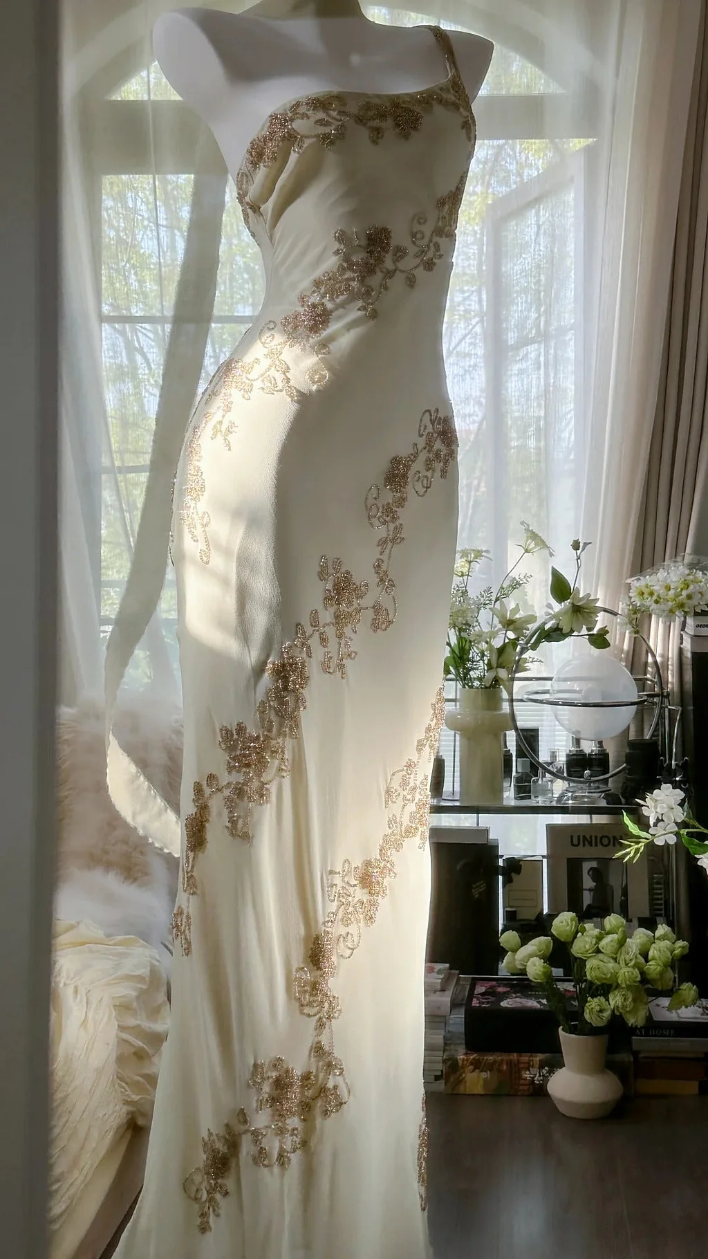 Vintage Ivory White One Shoulder Exquisite Beaded Long Chiffon Birthday Party Dress Evening Dress Prom Dress Y9794