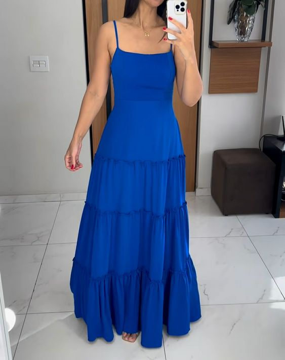 Trendy Royal Blue A-line Spaghetti Straps Prom Dress Y6838