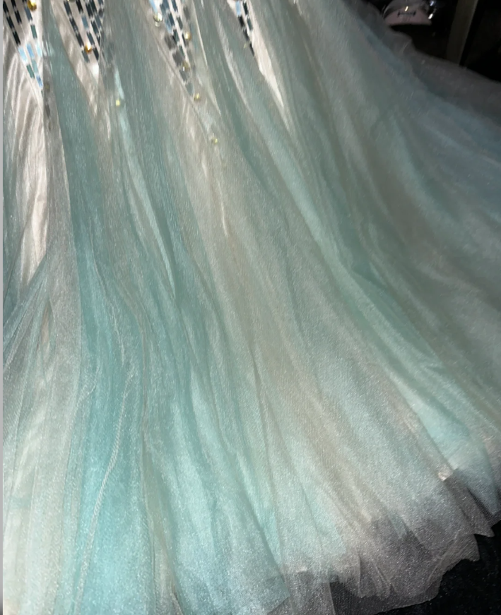 Gorgeous Green Strapless Tulle Sequin Beaded Mermaid Party Dress Long Prom Gown SP949