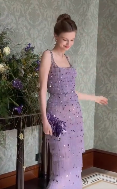Sparkly Lilac Sequins Evening Dress,Long Tulle Layered Prom Dress Y8763