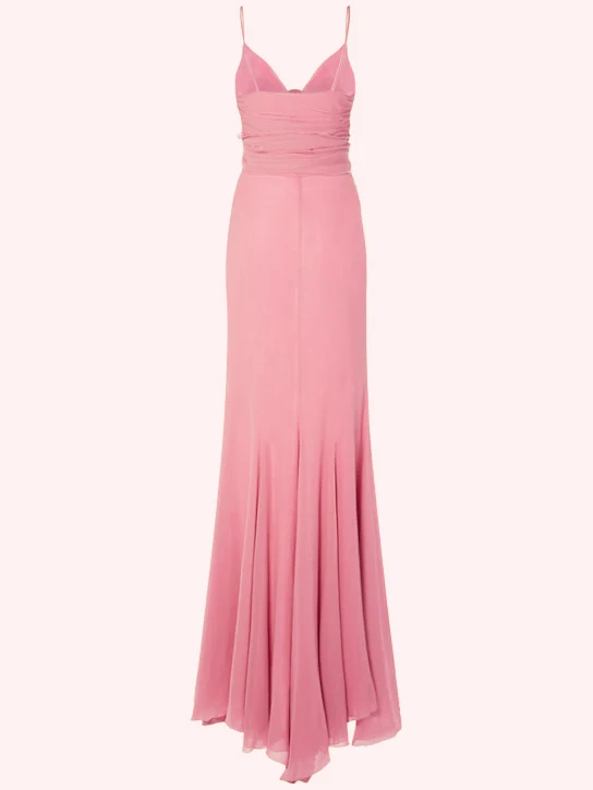 Vintage Mermaid Spaghetti Straps Pink Chiffon Prom Dress Evening Gown Y8494