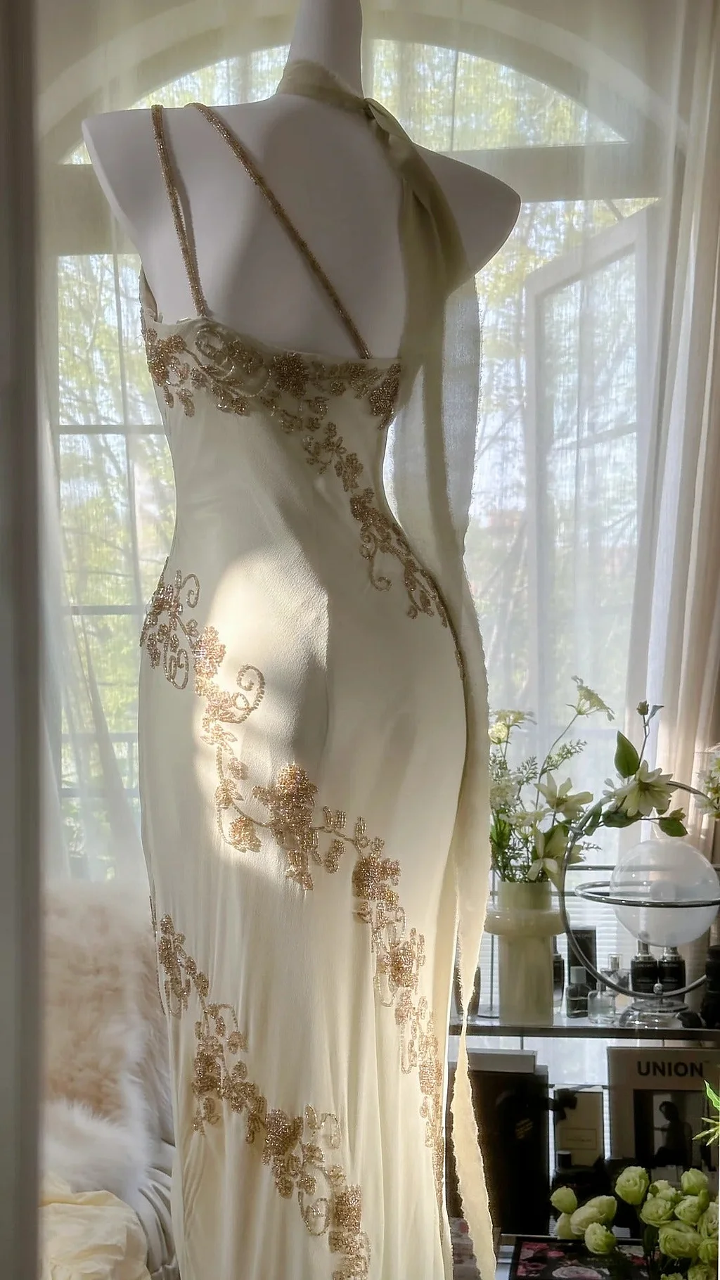 Vintage Ivory White One Shoulder Exquisite Beaded Long Chiffon Birthday Party Dress Evening Dress Prom Dress Y9794