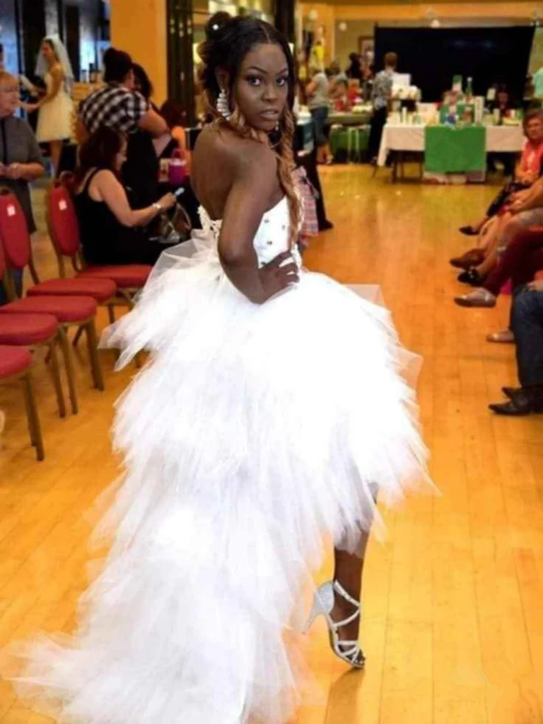 White Tulle High Low Long Prom Dress Formal Evening Dress Y7849