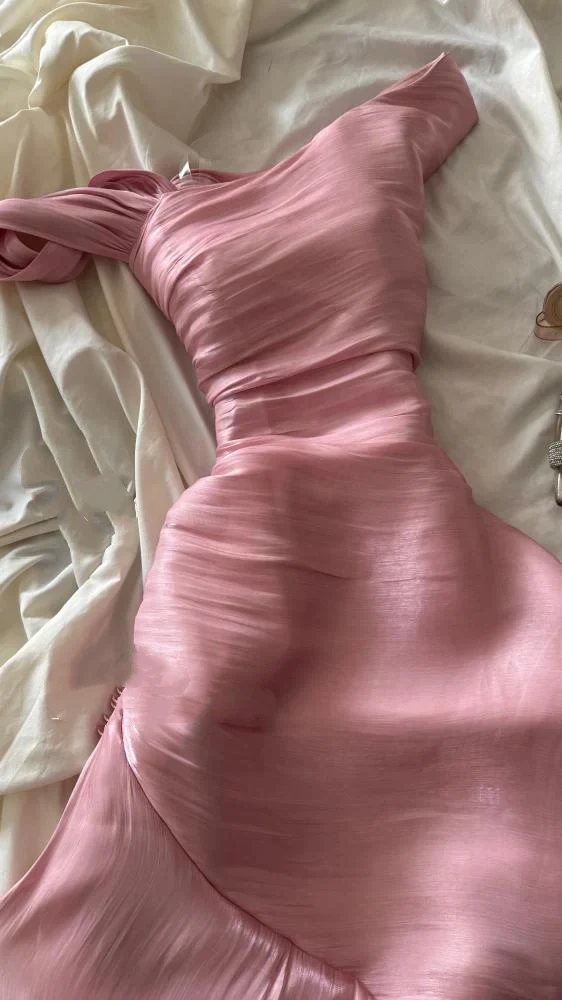 Pretty Sheath Pink Ruffles Long Prom Dresses Formal Evening Dress Y9314