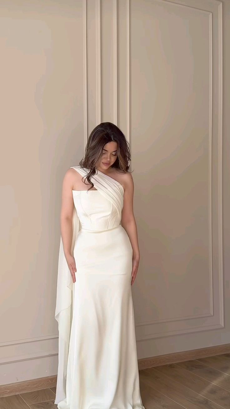 Classy White Strapless Satin Mermaid Long Wedding Guest Dress Evening Dress SP1011