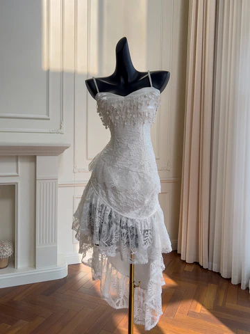 Pretty White Spaghetti Straps Lace Prom Dress Party Dress Y8745