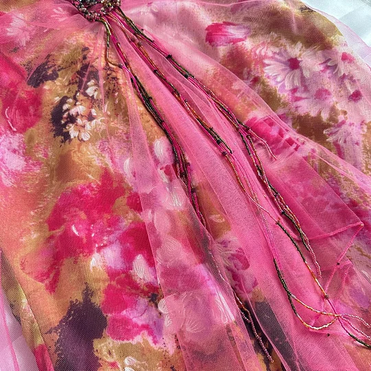 Pretty Pink Chiffon Printed Floral Beaded Mermaid Prom Dress Long Evening Dress Y9772