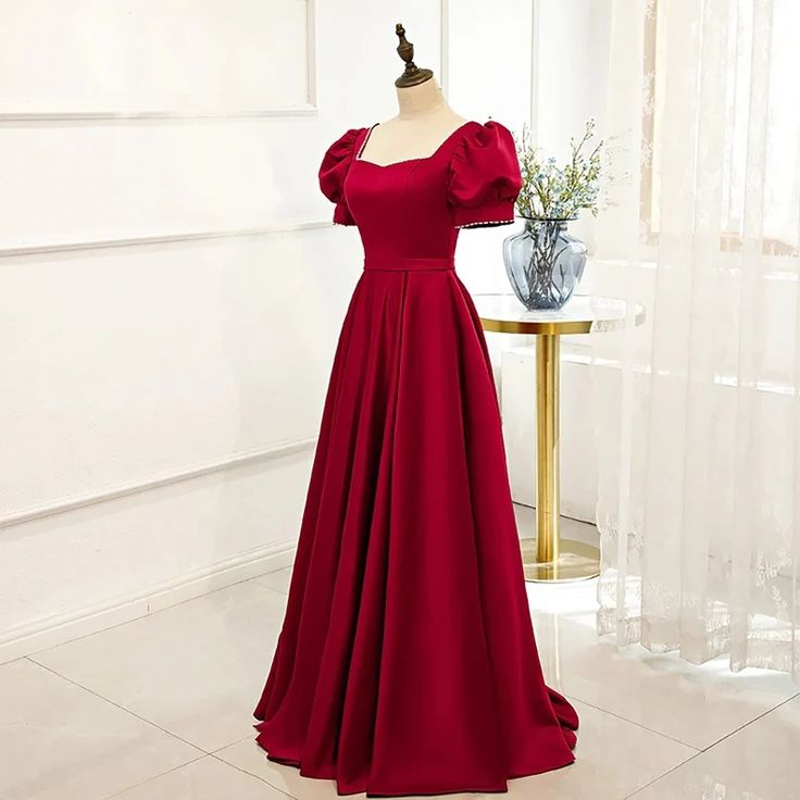 Red Satin Prom Dress Red Dress Puff Sleeve Victorian Dress Y5151 – Simplepromdress Red Satin Prom Dress Red Dress Puff Sleeve Victorian Dress Y5151 – Simplepromdress