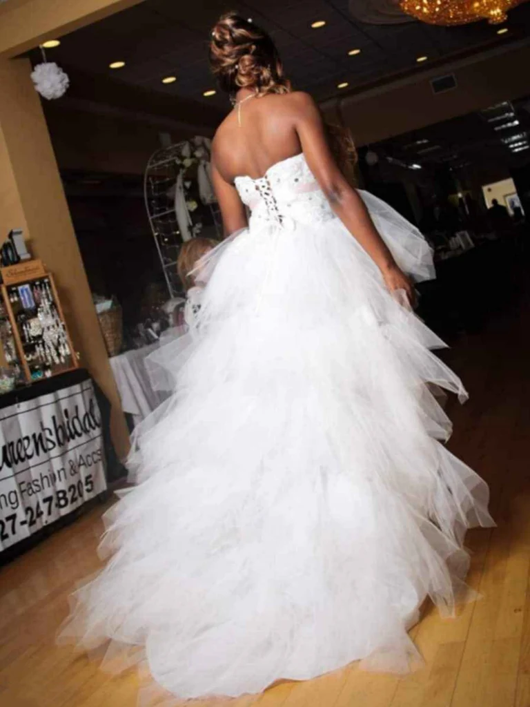 White Tulle High Low Long Prom Dress Formal Evening Dress Y7849