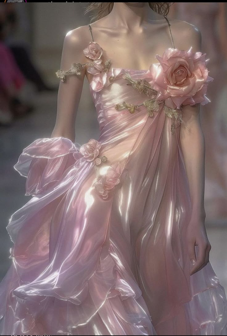 Classy Spaghetti Straps Pink Chiffon Prom Dress Evening Dress With 3D Flowers Y8336