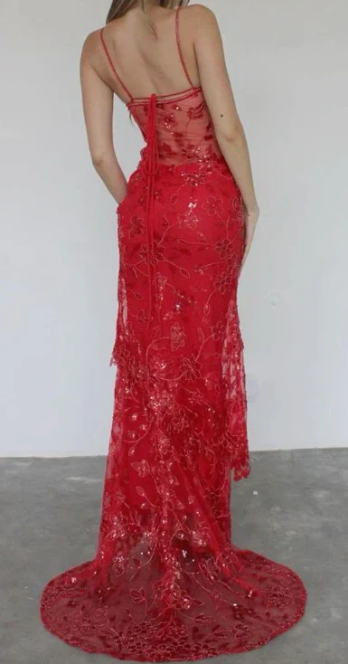 Charming Dragon Fruit Color Lace Spaghetti Straps Birthday Party Dress Prom Dresses SP90