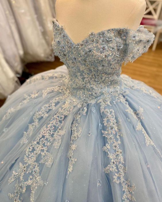 Off The Shoulder Blue Lace Tulle Ball Gown,Blue Sweet 16 Dress,Princes Simplepromdress Off The Shoulder Blue Lace Tulle Ball Gown,Blue Sweet 16 Dress,Princes Simplepromdress