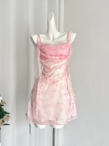 Cute Floral Imprints Elegant Chiffon Pink Homecoming Dress Cocktail Dress Y8818
