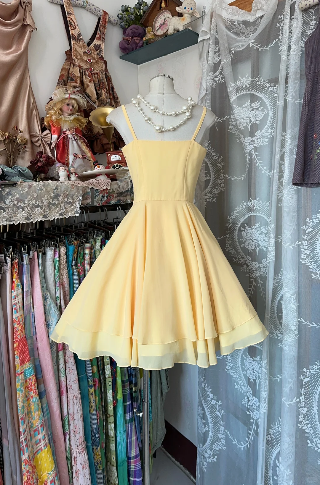 Cute Yellow Chiffon A Line Homecoming Dress Spaghetti Straps Mini Birthday Dress Y9011