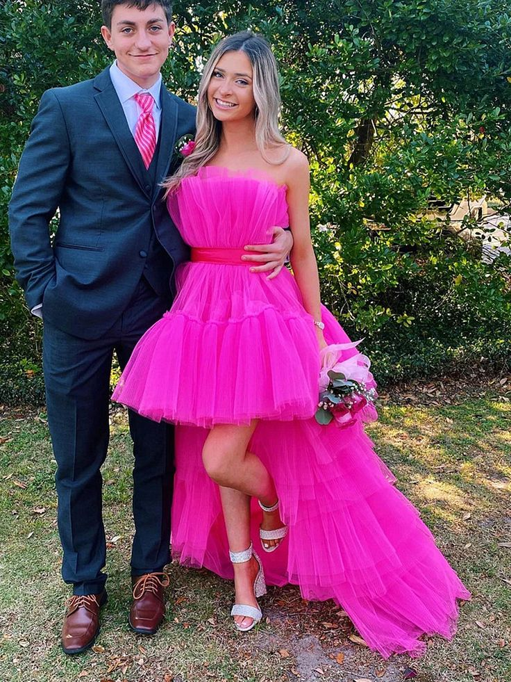 Hot Pink High Low Tulle Prom Dresses Hot Pink High Low Formal Graduat Simplepromdress