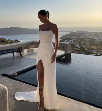 Elegant White Strapless Prom Dress,White Evening Dress Y7290