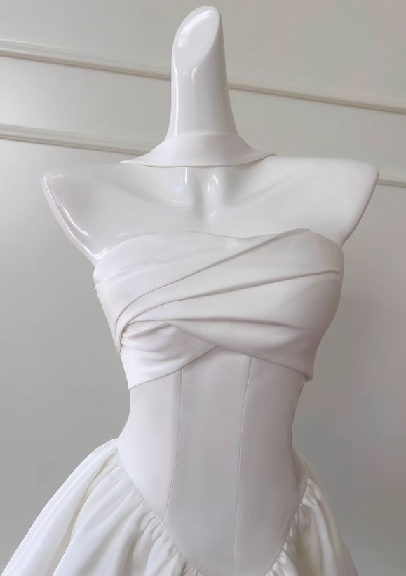 Simple White Strapless Mini Birthday Party Dress Homecoming Dress Y8815