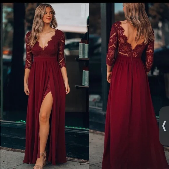 Elegant Burgundy A-line Long Prom Dress With Side Slit,Bridesmaid Dress Y5488