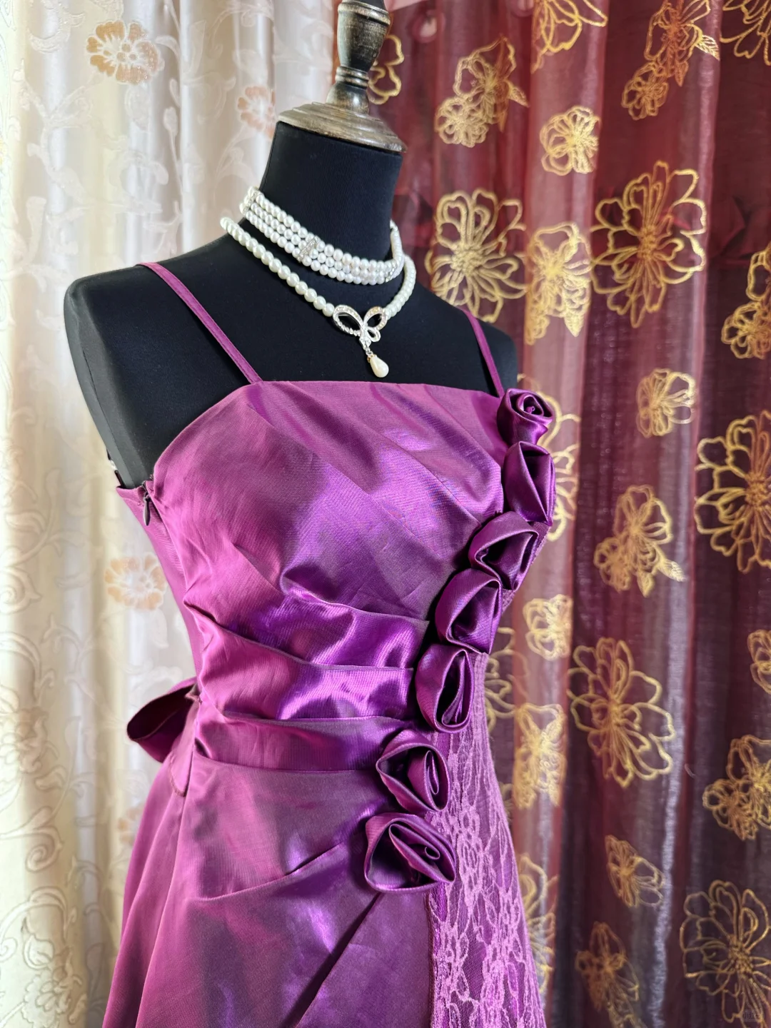 Vintage Spaghetti Straps Purple Satin Lace Short Homecoming Dress Birthday Dress SP85