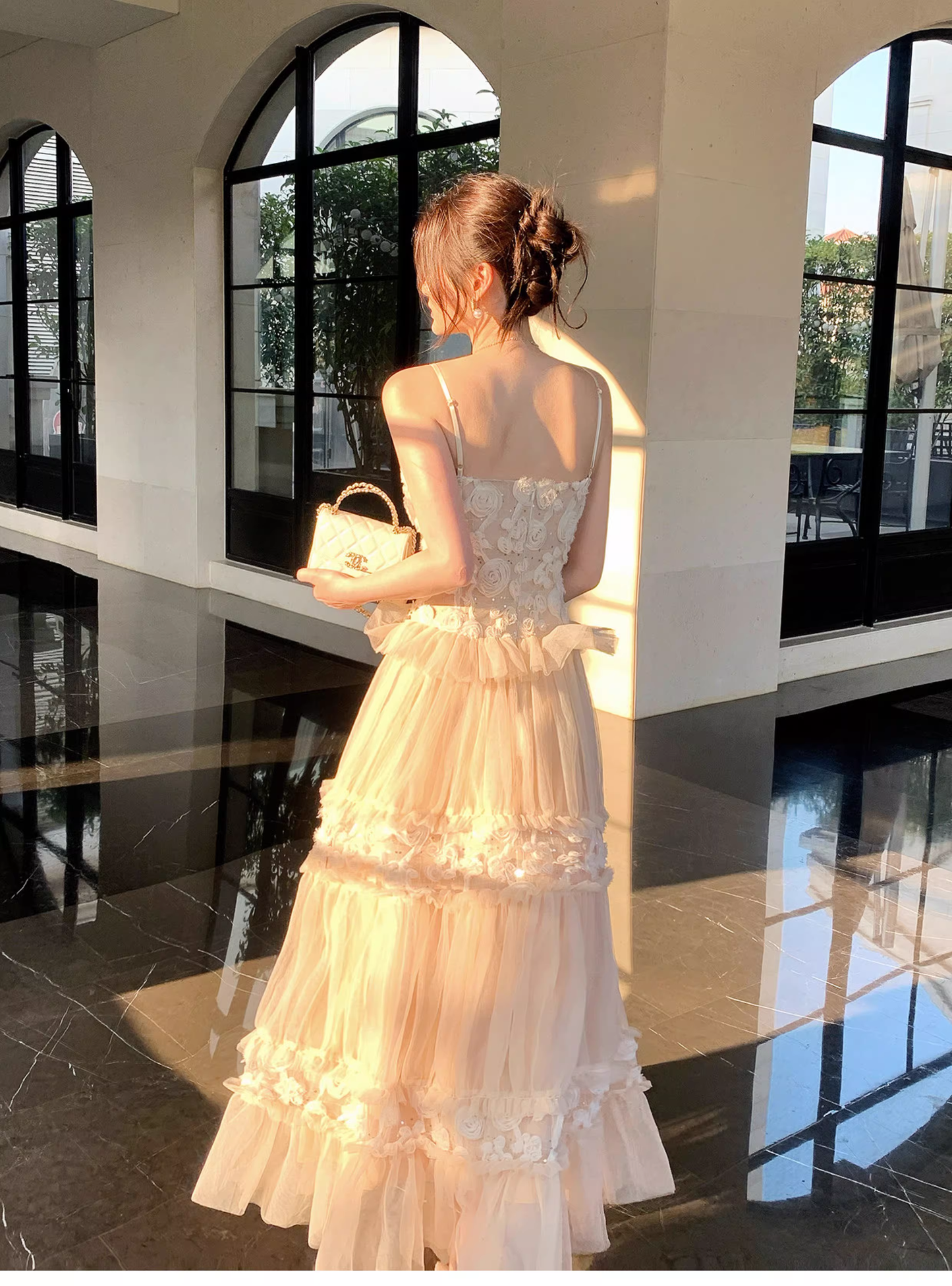 Cute Spaghetti Straps Light Pink Tulle A Line Long Birthday Prom Dress Party Gown SP1505