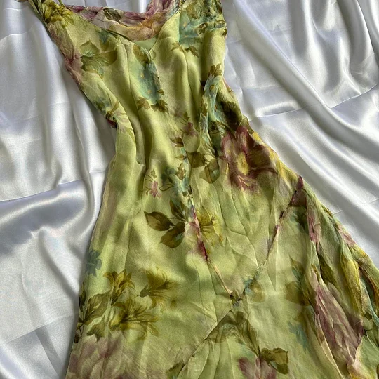 Vintage Chiffon Printed Floral Green Short Homecoming Dress Cocktail Dress Y9747