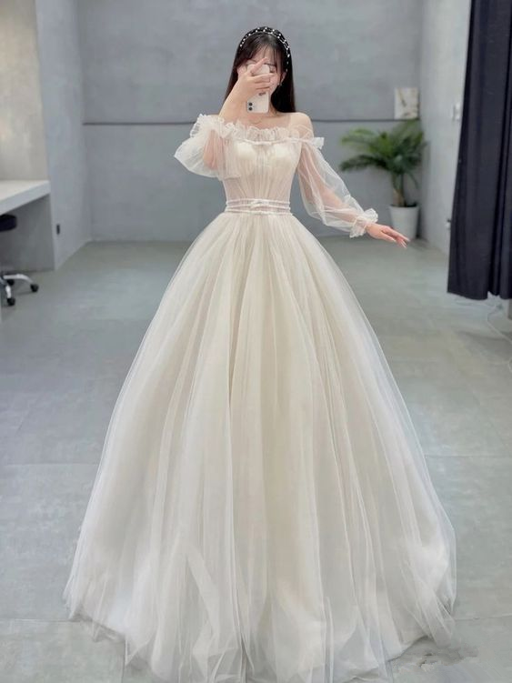 A-line Tulle Prom Dress with Long Sleeves Princess Dress Y3037 Simplepromdress A-line Tulle Prom Dress with Long Sleeves Princess Dress Y3037 Simplepromdress