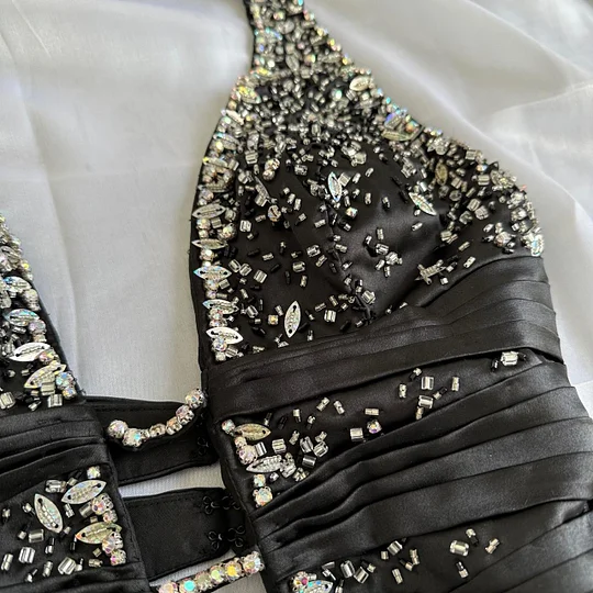 Stylish Black Satin Beaded Mermaid Long Evening Dress Birthday Party Dress Y9771