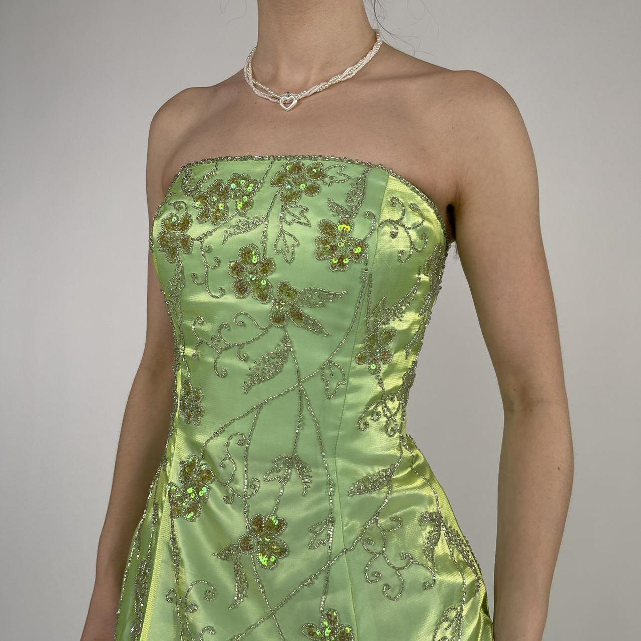 Strapless Green Satin Beaded A Line Prom Dress Evening Dress Y8412