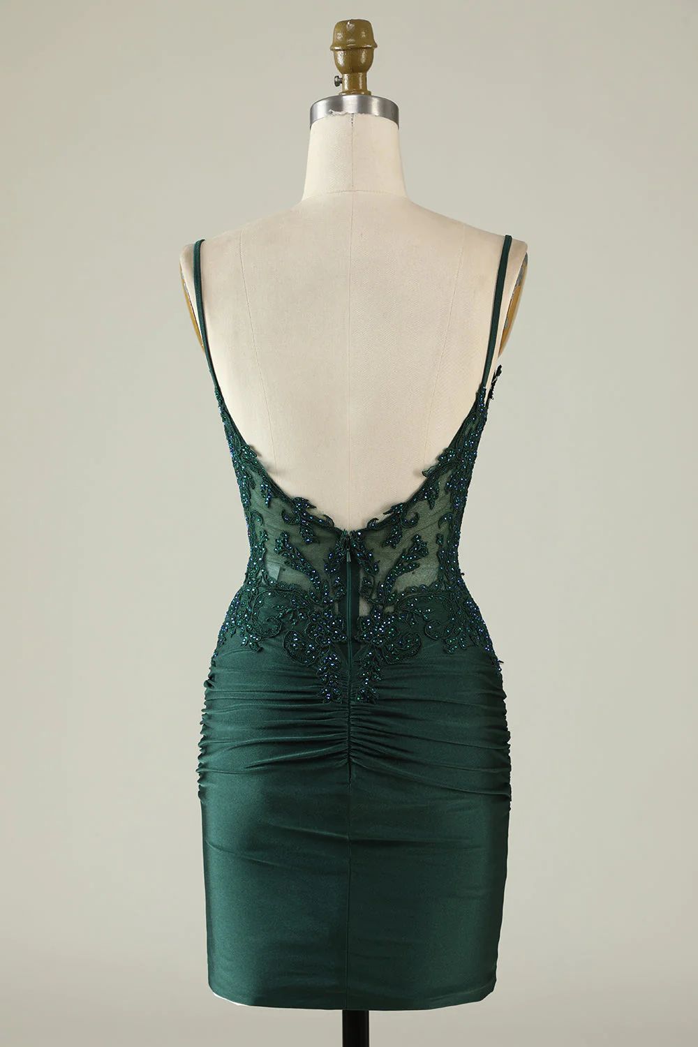 Tight V-Neck Dark Green Pleated Homecoming Dress with Appliques Y2660