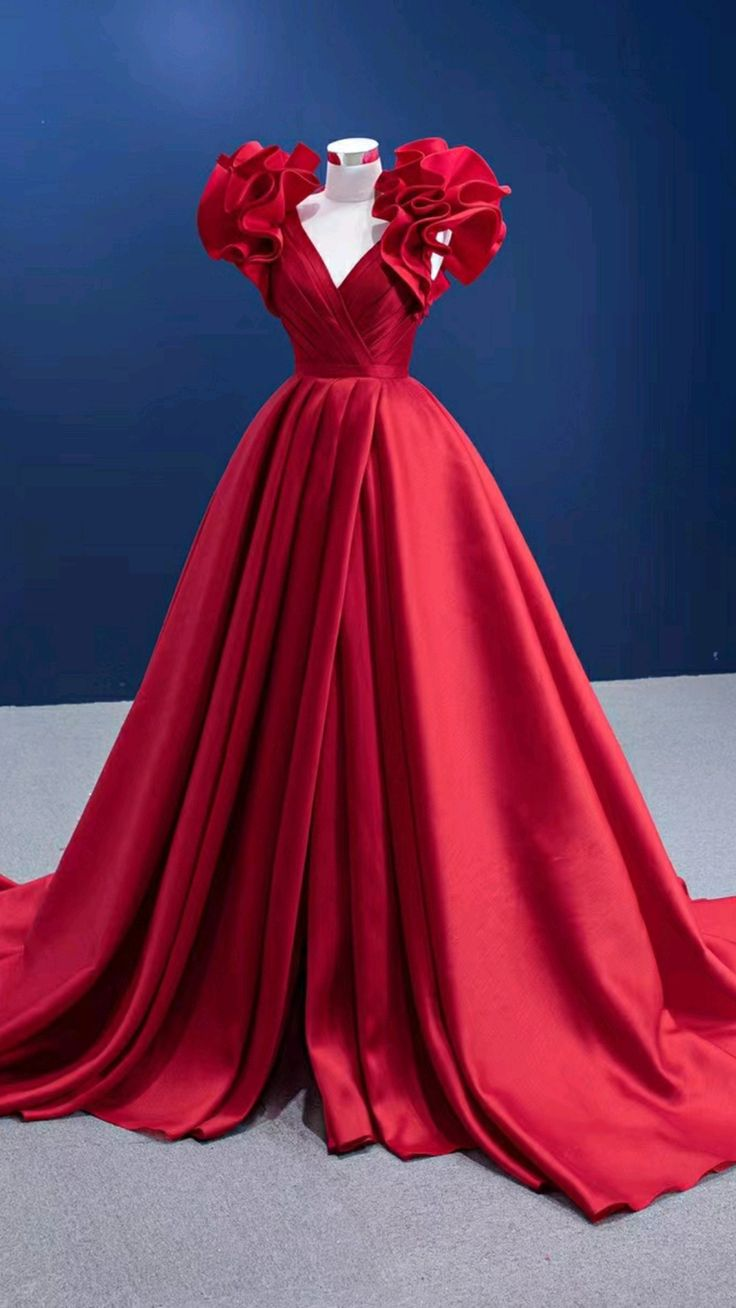 Red Pageant Dress Ruffle Prom Dress V-neck Satin Formal Gown Y4965 Simplepromdress Red Pageant Dress Ruffle Prom Dress V-neck Satin Formal Gown Y4965 Simplepromdress