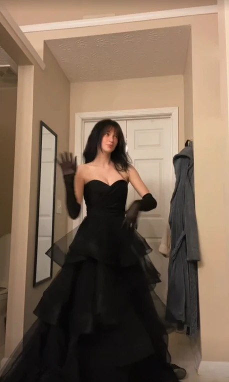 Sweetheart Black Rufflue Long Prom Evening Dress Y1624