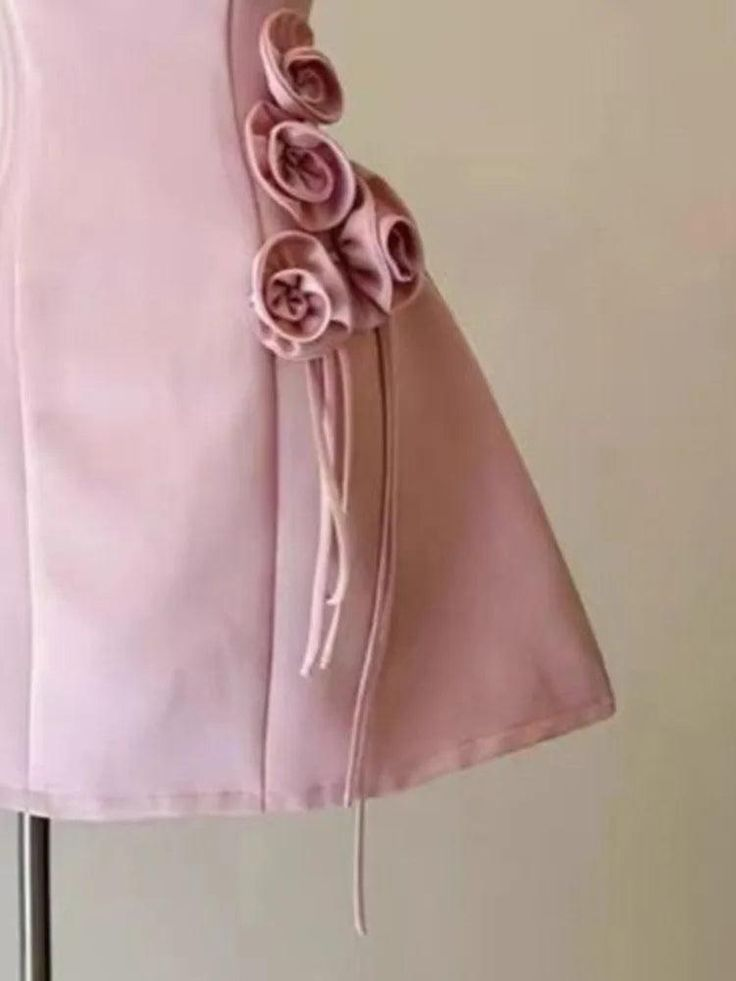 Pink 3D Flower Spaghetti Straps Short Party Dress Homecoming Dress Y8799