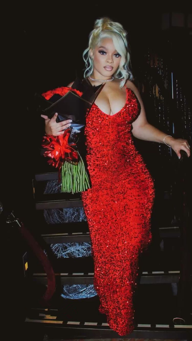Sexy Red Sequins Evening Dress ,Glitter Red Evening Gown Y2291