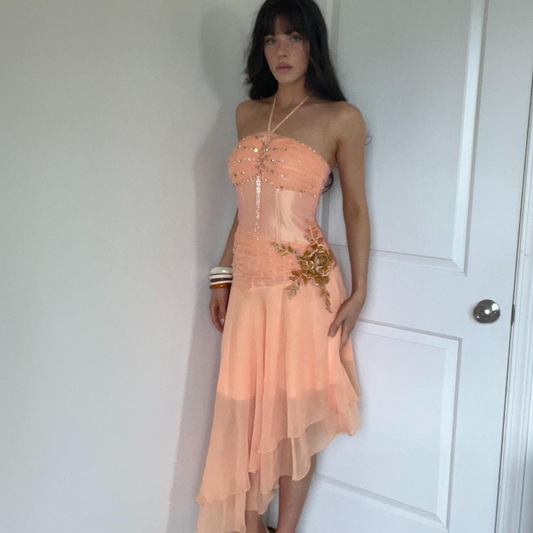 Classy Halter Chiffon Beaded Orange Long Party Dress Formal Evening Gown SP261