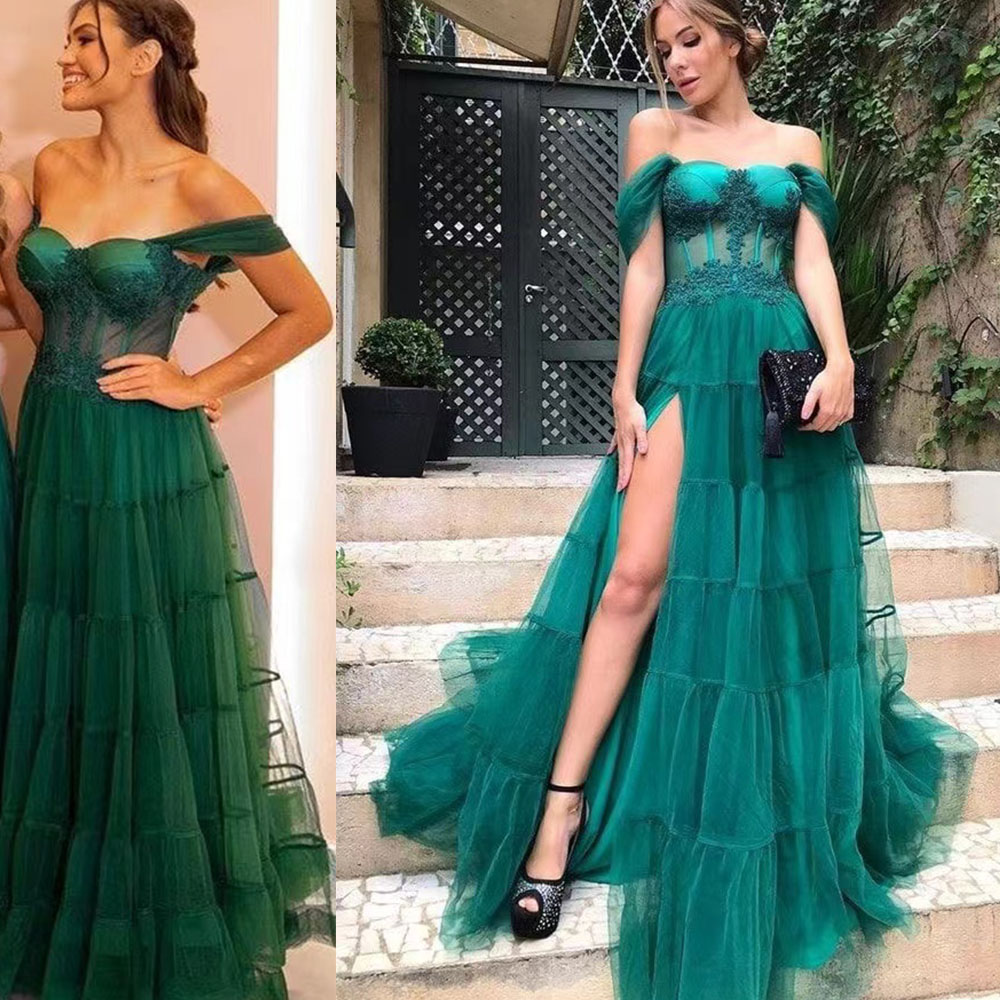 Elegant Off The Shoulder Tulle Prom Dress, Charming Evening Dress Y1901
