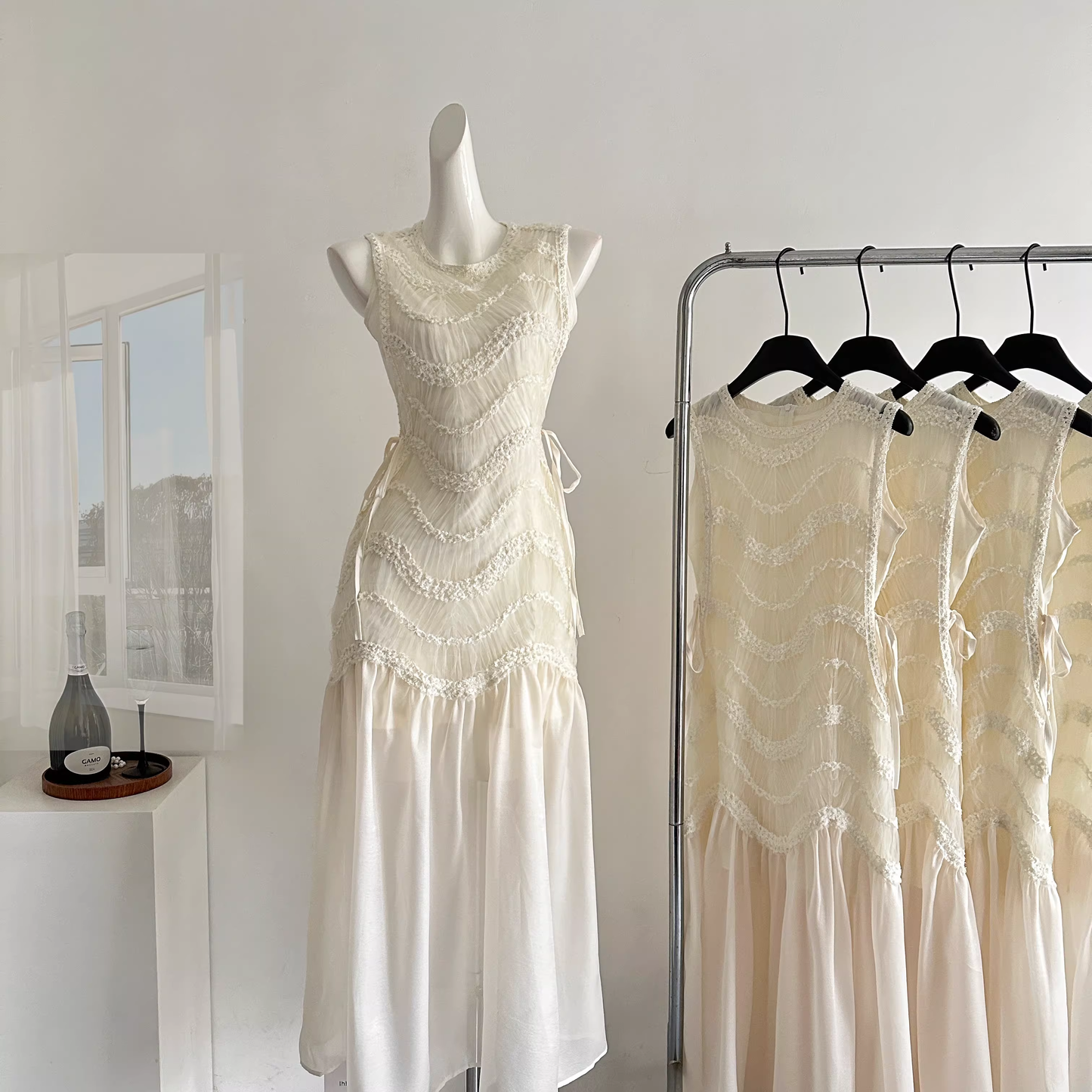 Classy Sleeveless Off White Chiffon Mermaid Long Party Dress Prom Gown SP1998