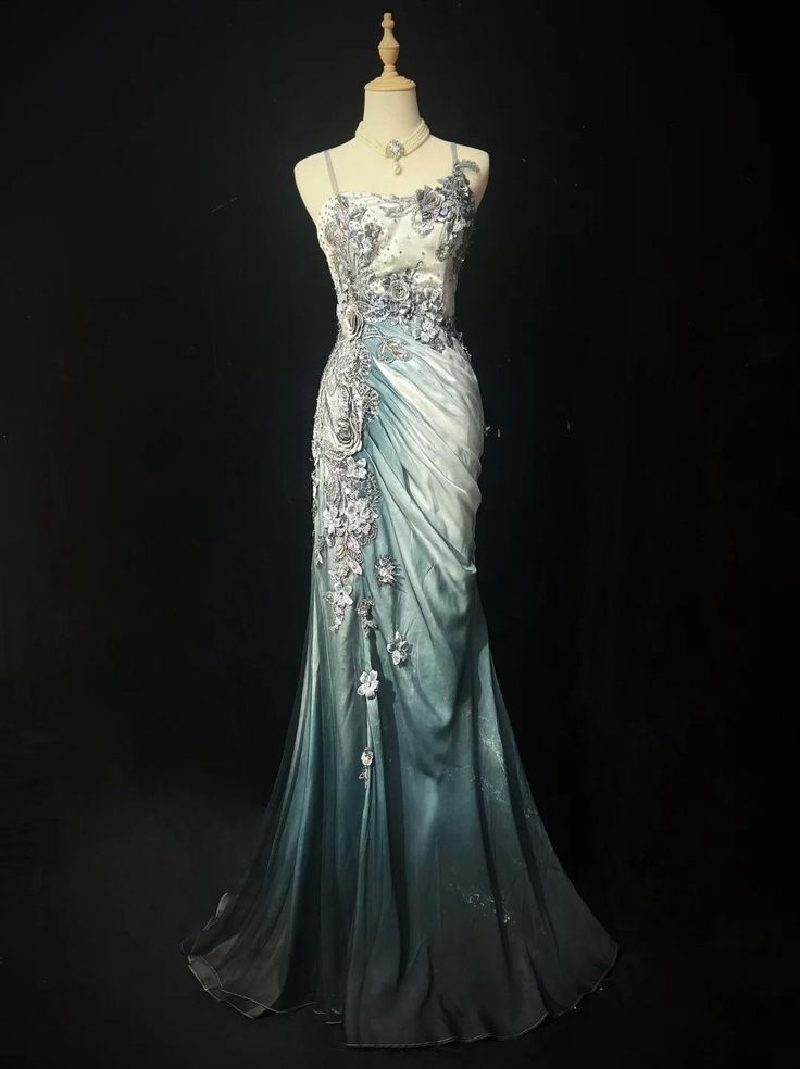 Gorgeous Mermaid Spaghetti Straps Chiffon Lace Appliques Long Prom Dress Evening Dress Y8769