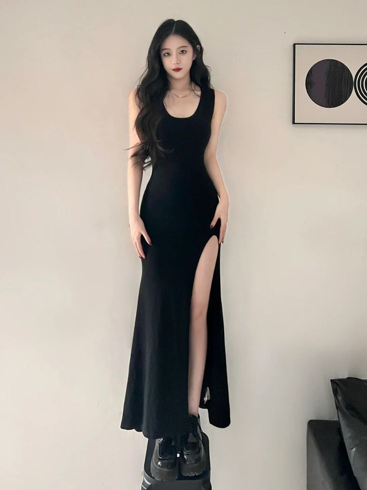Classic Black Sleeveless Prom Dress with Split,Black Party Gown Y4360 Simplepromdress Classic Black Sleeveless Prom Dress with Split,Black Party Gown Y4360 Simplepromdress