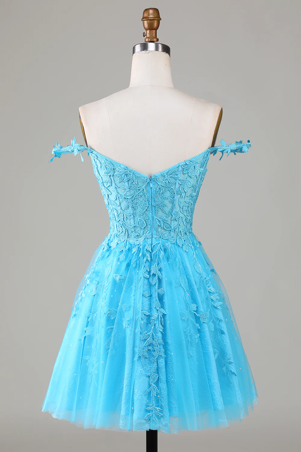 Cute A Line Spaghetti Straps Grey Short Homecoming Dress with Appliques Y2397