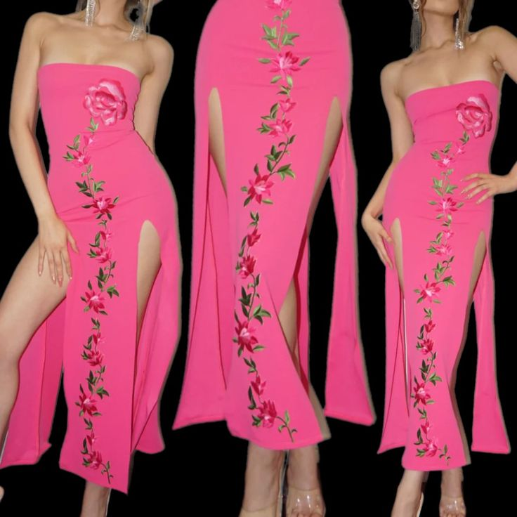 Pink Strapless Sexy Slit Sheath Prom Dress Formal Evening Dress Y8473