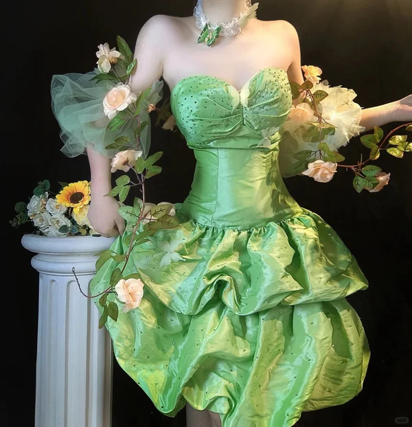 Cute Green Sweetheart Neck Satin Beaded Layered A Line Short Homecoming Dress Formal Birthday Outfits Y9440