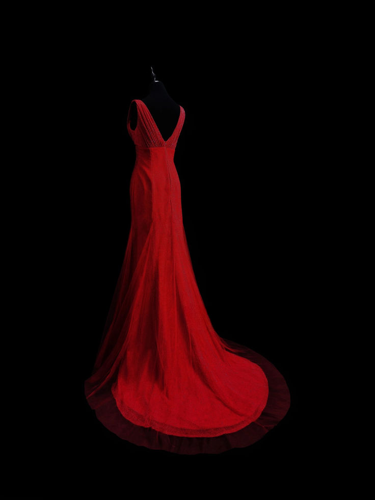 Classy V Neck Red Satin Tulle Long Mermaid Evening Dress Prom Dress SP130