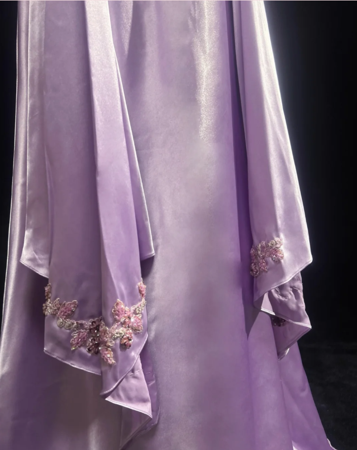 Pretty Halter Lavender Satin Beaded Mermaid Long Prom Dress Evening Dress SP1382