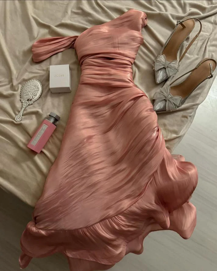 Pretty Sheath Pink Ruffles Long Prom Dresses Formal Evening Dress Y9314
