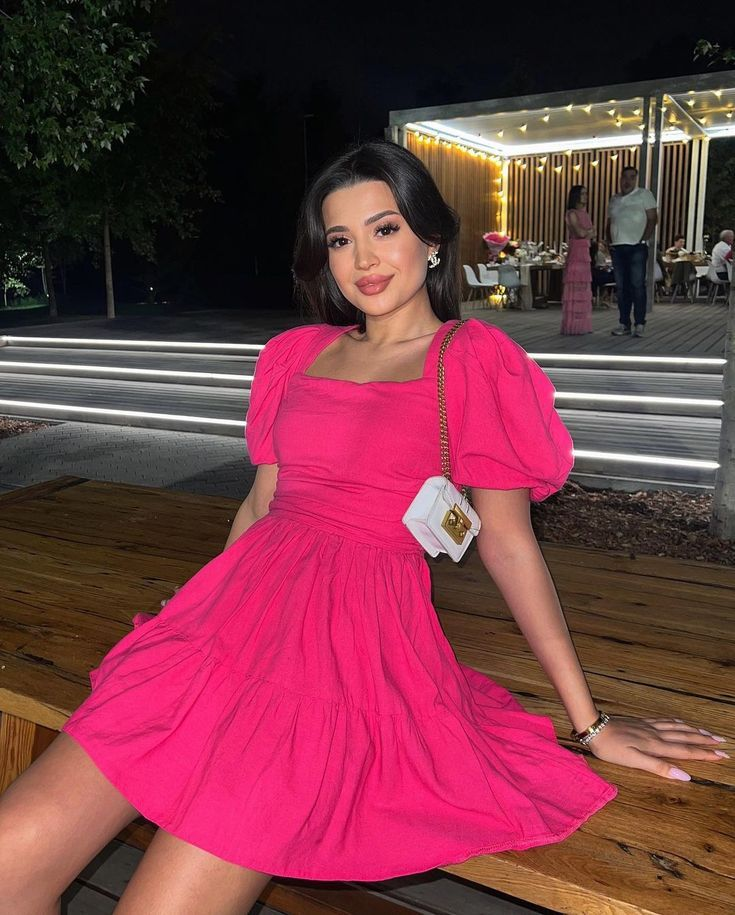Vintage A-line Hot Pink Homecoming Dress with Puff Sleeves Y2680 Simplepromdress Vintage A-line Hot Pink Homecoming Dress with Puff Sleeves Y2680 Simplepromdress